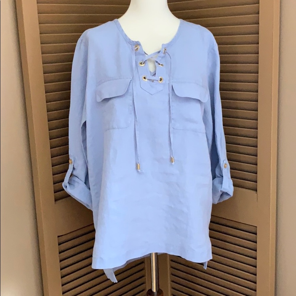 Light Blue Linen Blouse Medium Company Ellen Tracy